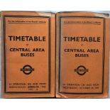 Pair of WW2 London Transport Official's TIMETABLE BOOKLETS of Central Area Buses ('Red Books')
