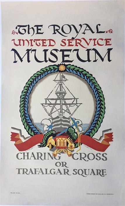 1922 London Underground double-royal POSTER 'Royal United Service Museum - Charing Cross or