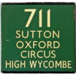 London Transport coach stop enamel E-PLATE for Green Line route 711 destinated Sutton, Oxford