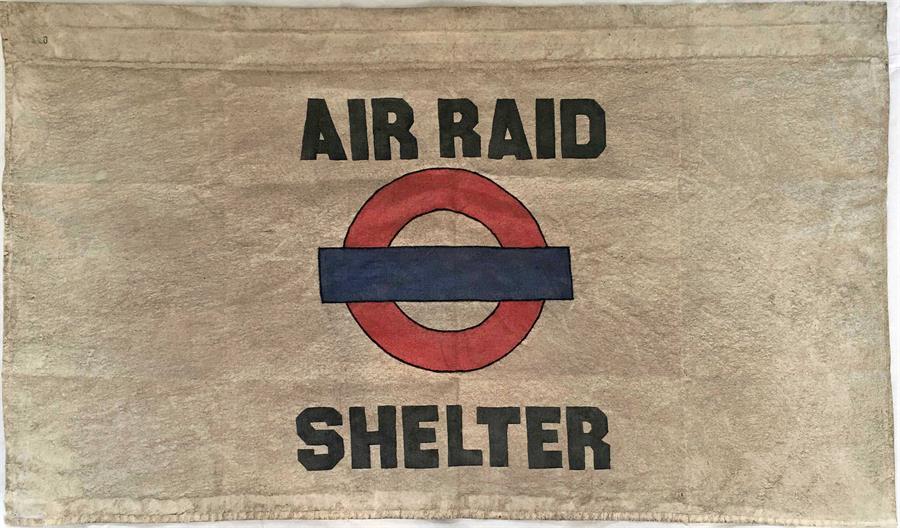 A WW2 London Transport cotton FLAG 'Air Raid Shelter' with the LT bullseye. Presumably issued to - Image 2 of 2