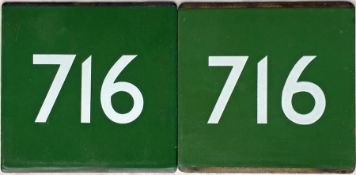 Pair of London Transport coach stop enamel E-PLATES for Green Line route 716. Both in excellent,