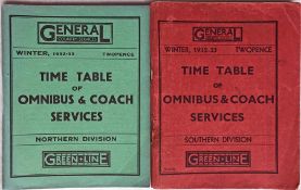 Pair of 1932 London General Country Services TIMETABLES of Omnibus & Coach Services, one for the