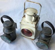 Selection of London Underground LAMPS comprising a red-aspect TRAIN TAIL LAMP and 2 x triple-