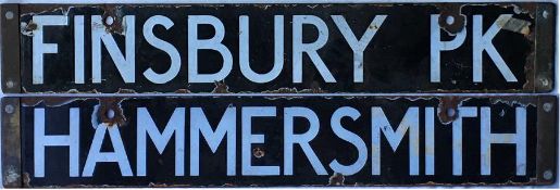 London Underground Standard Tube Stock enamel CAB DESTINATION PLATE for Finsbury Pk / Hammersmith on