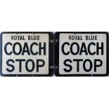 A 1950s/60s enamel COACH STOP FLAG 'Royal Blue'. A double-sided sign measuring 13" x 10.5" (33cm x