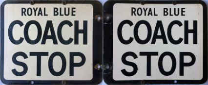A 1950s/60s enamel COACH STOP FLAG 'Royal Blue'. A double-sided sign measuring 13" x 10.5" (33cm x