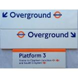 Selection (3) of London Overground fully flanged ENAMEL SIGNS, each featuring the Overground