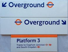 Selection (3) of London Overground fully flanged ENAMEL SIGNS, each featuring the Overground