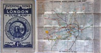 c1910 Evening News LONDON TUBE MAP & GUIDE. Produced by George Philip & Sons and features a unique