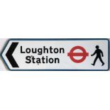 An enamel DIRECTIONAL STREET SIGN for Loughton Underground station. Produced by the local