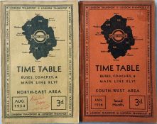 Pair of London Transport 1930s TIMETABLE BOOKLETS of Buses, Coaches & Main Line Rlys comprising