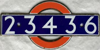 London Underground enamel STOCK-NUMBER PLATE from R-Stock Non-Driving Motor Car 23436. These