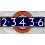 London Underground enamel STOCK-NUMBER PLATE from R-Stock Non-Driving Motor Car 23436. These