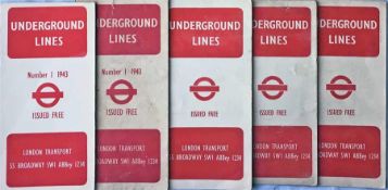 Selection of WW2-vintage London Underground diagrammatic card POCKET MAPS by H C Beck comprising