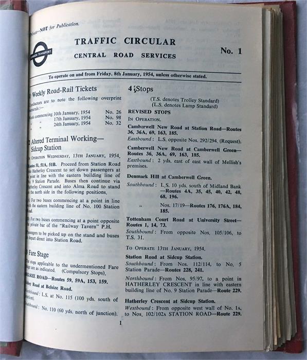 Loose-bound volumes of London Transport TRAFFIC CIRCULARS for Central Road Services (= Central