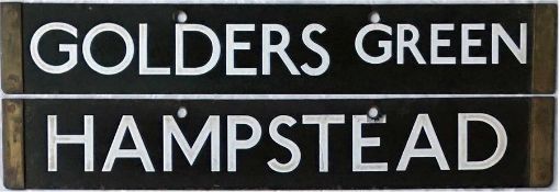 London Underground 1938-Tube Stock enamel CAB DESTINATION PLATE for Golders Green / Hampstead on the