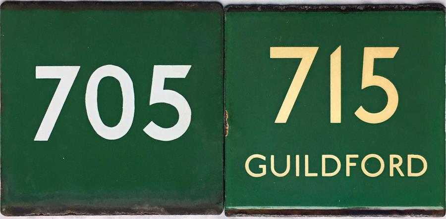 Pair of London Transport coach stop enamel Green Line E-PLATES for routes 705 and 715 destinated - Image 2 of 2