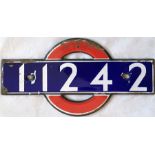 London Underground enamel STOCK-NUMBER PLATE from 1938-Tube Stock Driving Motor Car 11242. These