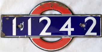London Underground enamel STOCK-NUMBER PLATE from 1938-Tube Stock Driving Motor Car 11242. These