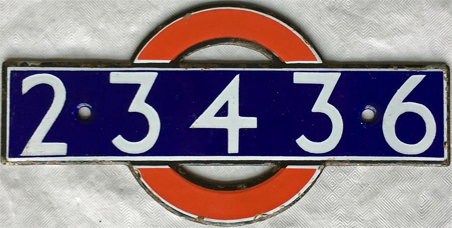 London Underground enamel STOCK-NUMBER PLATE from R-Stock Non-Driving Motor Car 23436. These - Image 2 of 2