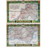 Pair of 1930s Southern National and Western National Omnibus Companies POSTER ROUTE MAPS of bus