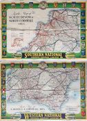 Pair of 1930s Southern National and Western National Omnibus Companies POSTER ROUTE MAPS of bus