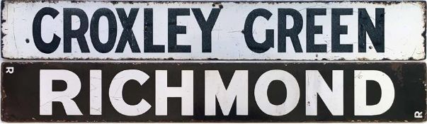 Enamel TRAIN DESTINATION PLATE 'Croxley Green/Richmond' (double-sided) believed to be from a 1920s