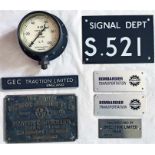 London Underground items comprising an AIR GAUGE, brass-framed, believed to be ex 38 Tube Stock, a