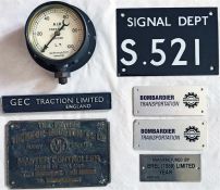 London Underground items comprising an AIR GAUGE, brass-framed, believed to be ex 38 Tube Stock, a