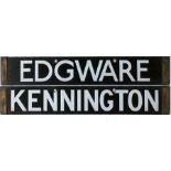 London Underground 1938-Tube Stock enamel CAB DESTINATION PLATE for Edgware / Kennington on the