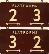 British Railways (Western Region) enamel PLATFORM SIGN 'Platforms 2 and 3' with arrows. A fully-