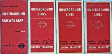 Selection of 1938-39 London Underground diagrammatic card POCKET MAPS by Schleger comprising