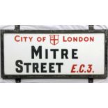 A City of London STREET SIGN from Mitre Street, EC3, a short thoroughfare off Aldgate in London's