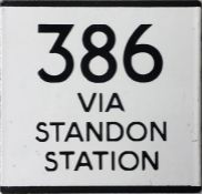 London Transport/London Country bus stop enamel E-PLATE for route 386 destinated "via Standon