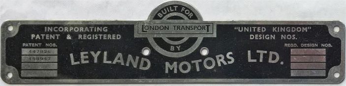 London Transport RTW-bus BODYBUILDER'S PLATE for Leyland Motors Ltd from one of the 500 RTW-type