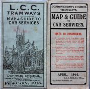 Pair of London County Council (LCC) Tramways POCKET MAPS & GUIDES TO CAR SERVICES comprising the