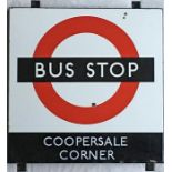 1950s/60s London Transport enamel BUS STOP SIGN ' Coopersale Corner' from a 'Keston' wooden bus