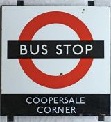 1950s/60s London Transport enamel BUS STOP SIGN ' Coopersale Corner' from a 'Keston' wooden bus