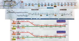 Selection of London Underground & Docklands Light Railway LINE DIAGRAMS as fitted inside the cars.