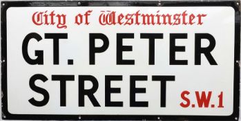 A City of Westminster enamel STREET SIGN from Gt. Peter Street, SW1, a long thoroughfare which leads