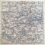 c1910-15 G W Bacon & Co Ltd SKETCH MAP OF LONDON printed on soft linen, showing railways, roads,