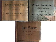 Selection of 1899-1909 large FOLDERS of TRAMWAY PLANS & SECTIONS comprising Oldham Corporation