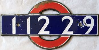 London Underground enamel STOCK-NUMBER PLATE from 1938-Tube Stock Driving Motor Car 11229. These