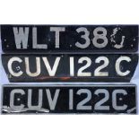 Selection of London Transport Routemaster front REGISTRATION PLATES comprising WLT 380 (ex RM 380)