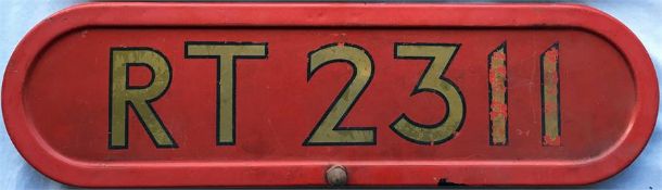 London Transport RT-bus BONNET FLEETNUMBER PLATE from Central Area RT 2311. The first bus to carry