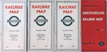 Selection of 1937-38 London Underground diagrammatic card POCKET MAPS comprising issues No 1,