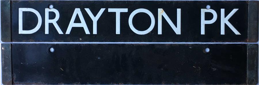 London Underground 38-Tube Stock enamel CAB DESTINATION PLATE for Drayton Pk / [blank] on the - Image 2 of 2