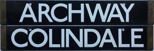 London Underground 1938-Tube Stock enamel CAB DESTINATION PLATE for Archway / Colindale on the