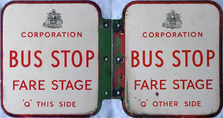 Maidstone Corporation Transport enamel BUS STOP FLAG, c1950s, with the Borough's coat of arms and
