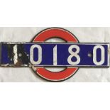 London Underground enamel 'bullseye' STOCK-NUMBER PLATE from 1938 tube stock driving motor car